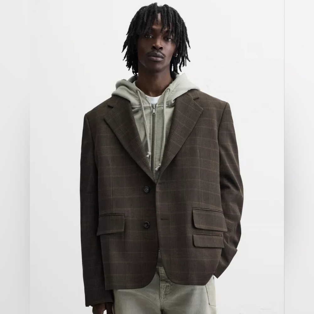 Zara Mens Medium Oversized Checkered Blazer New